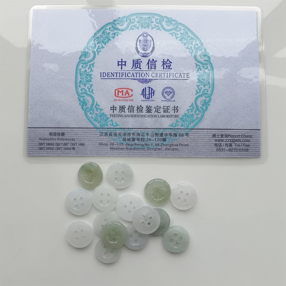 DDP 5pcs 12.5mm Natural Certificated Type A Green White Burmese Jadeite Round Button Beads