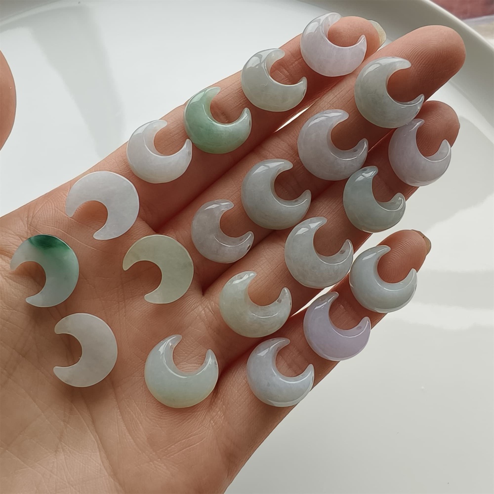 DDP 5pcs 13mm Natural Certificated Type A Green White Burmese Jadeite Moon Beads