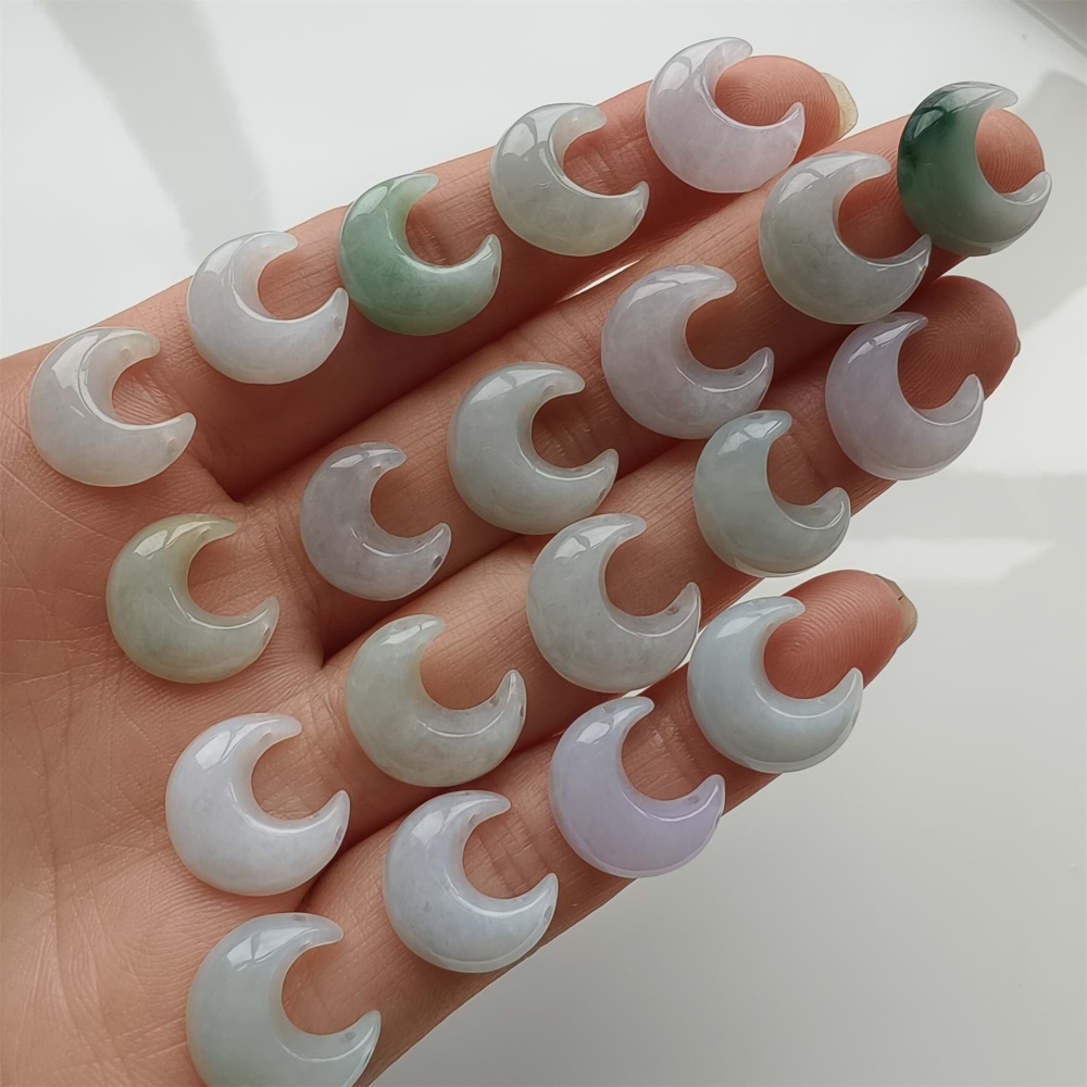DDP 5pcs 13mm Natural Certificated Type A Green White Burmese Jadeite Moon Beads
