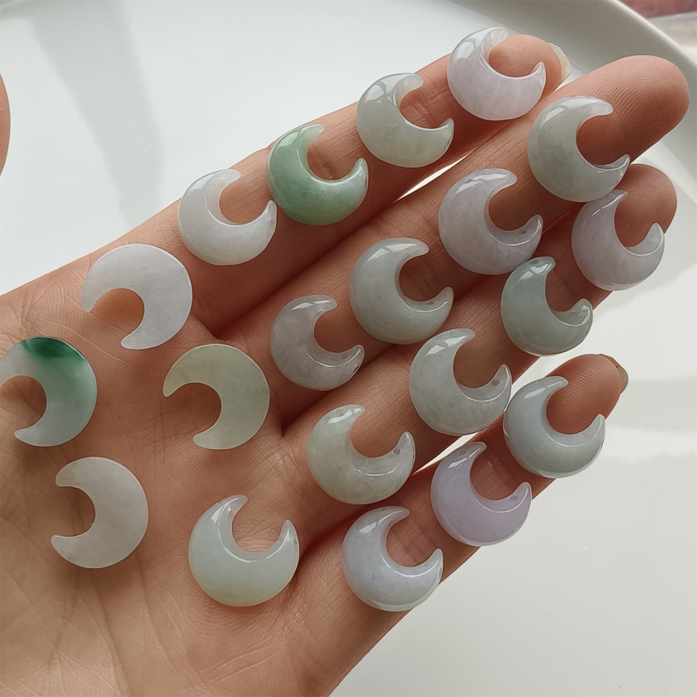 DDP 5pcs 13mm Natural Certificated Type A Green White Burmese Jadeite Moon Beads