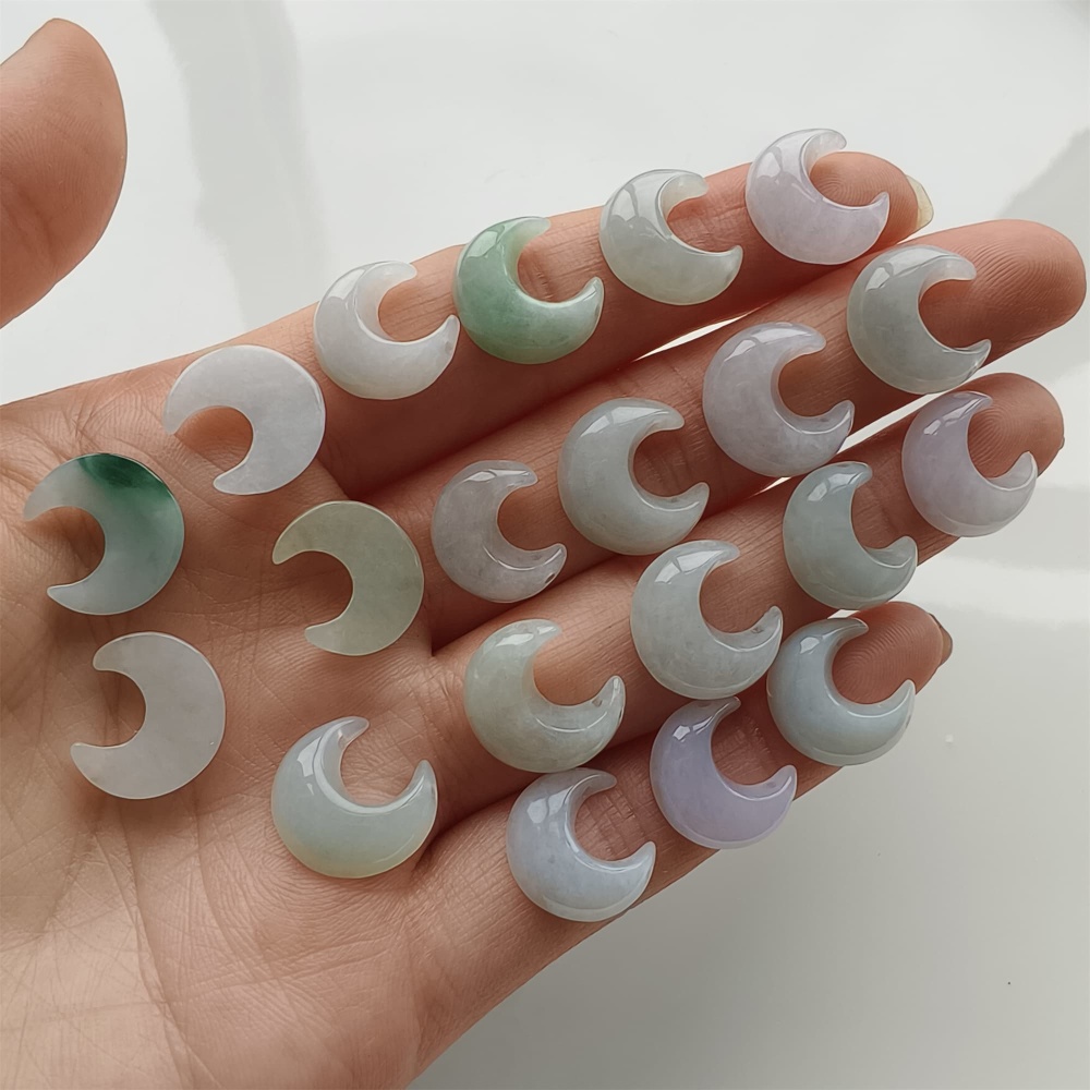 DDP 5pcs 13mm Natural Certificated Type A Green White Burmese Jadeite Moon Beads