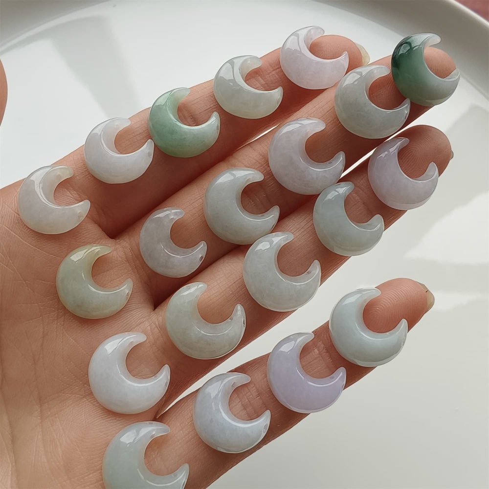 DDP 5pcs 13mm Natural Certificated Type A Green White Burmese Jadeite Moon Beads