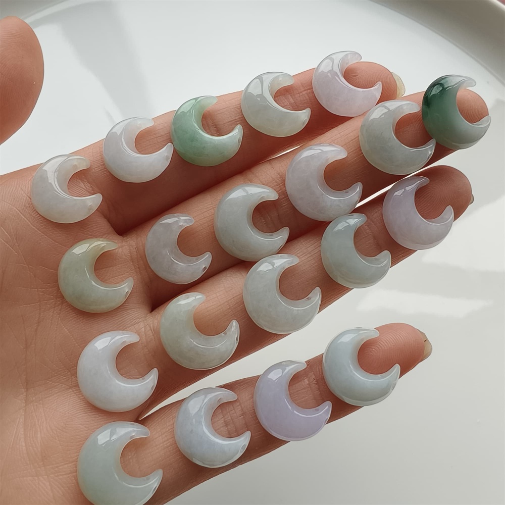 DDP 5pcs 13mm Natural Certificated Type A Green White Burmese Jadeite Moon Beads