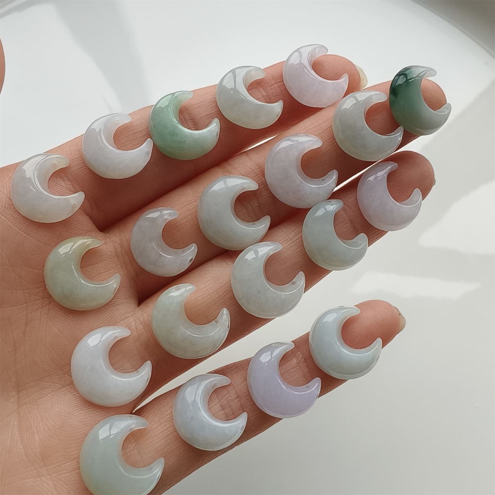 DDP 5pcs 13mm Natural Certificated Type A Green White Burmese Jadeite Moon Beads