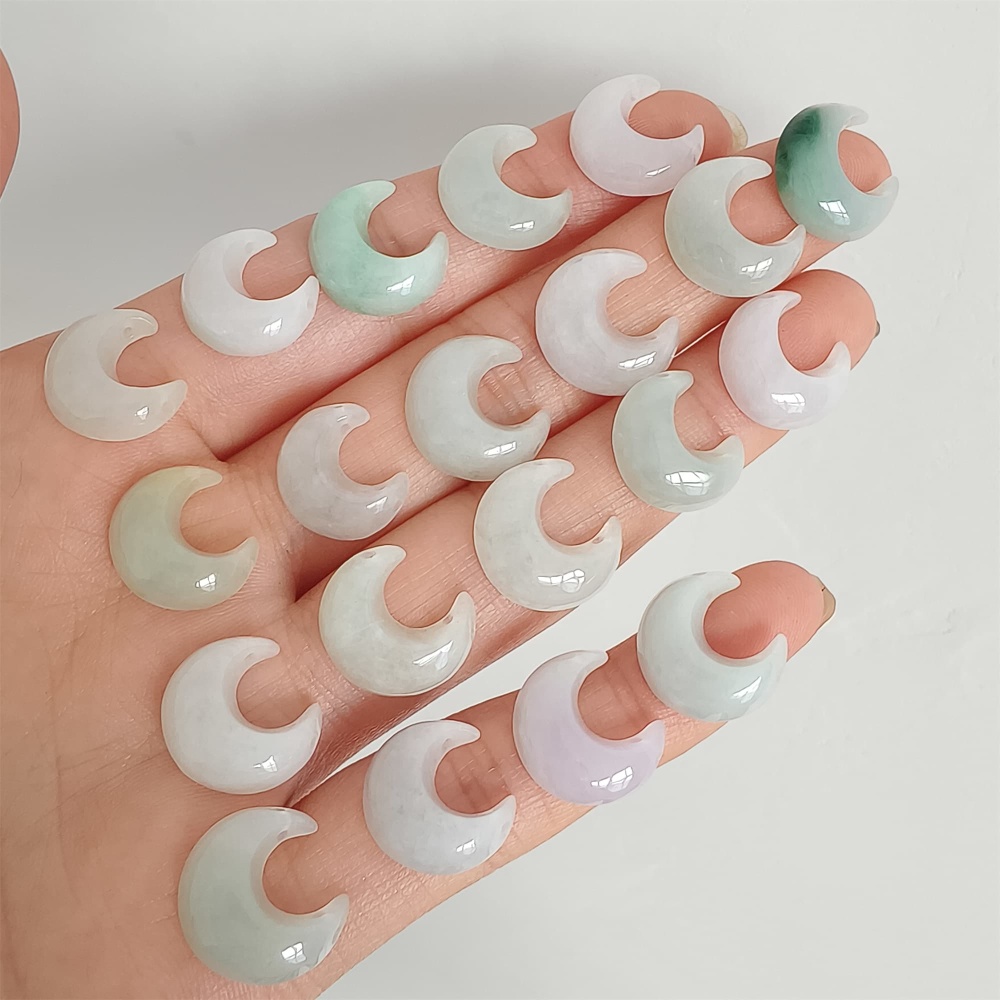 DDP 5pcs 13mm Natural Certificated Type A Green White Burmese Jadeite Moon Beads