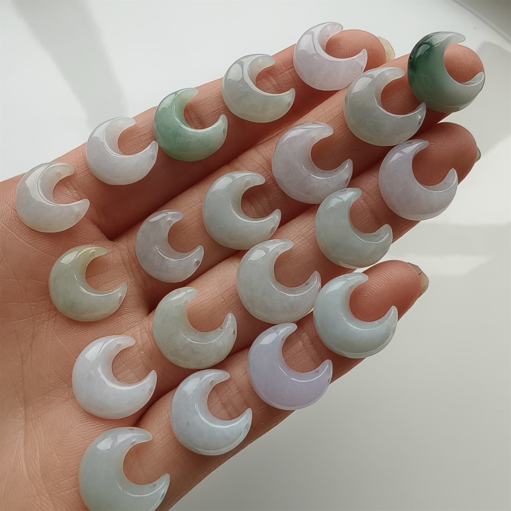 DDP 5pcs 13mm Natural Certificated Type A Green White Burmese Jadeite Moon Beads