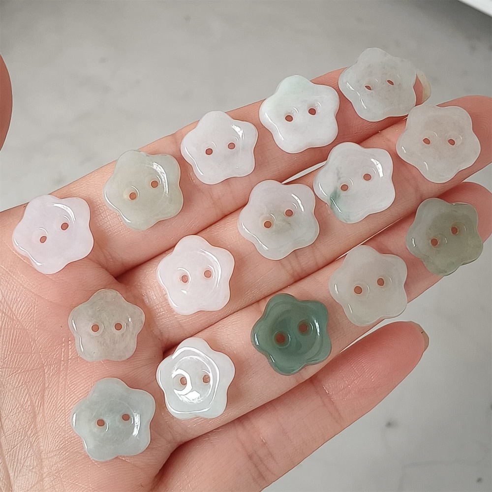 DDP 5pcs 13mm Natural Certificated Type A Green White Burmese Jadeite Flower Button Beads