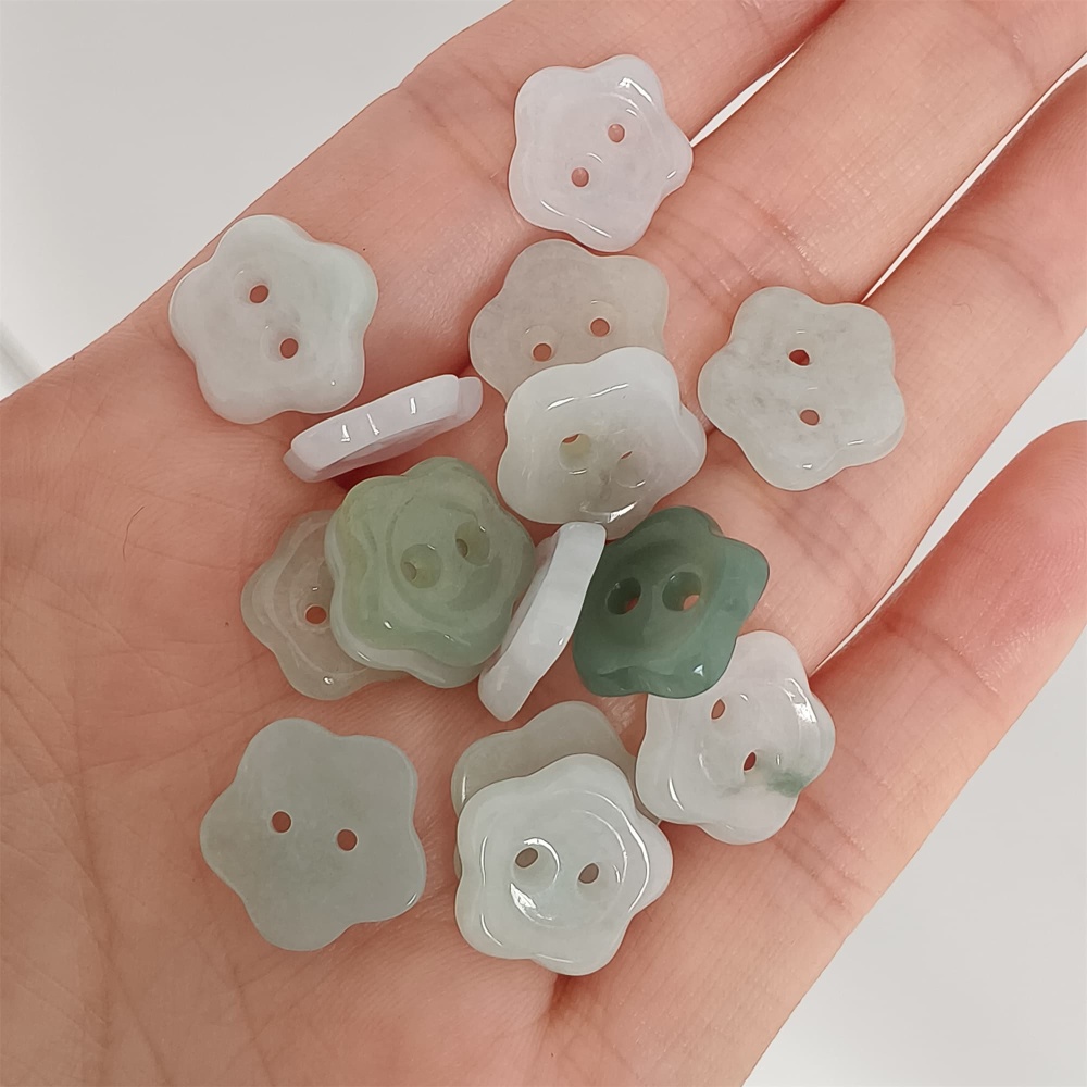 DDP 5pcs 13mm Natural Certificated Type A Green White Burmese Jadeite Flower Button Beads