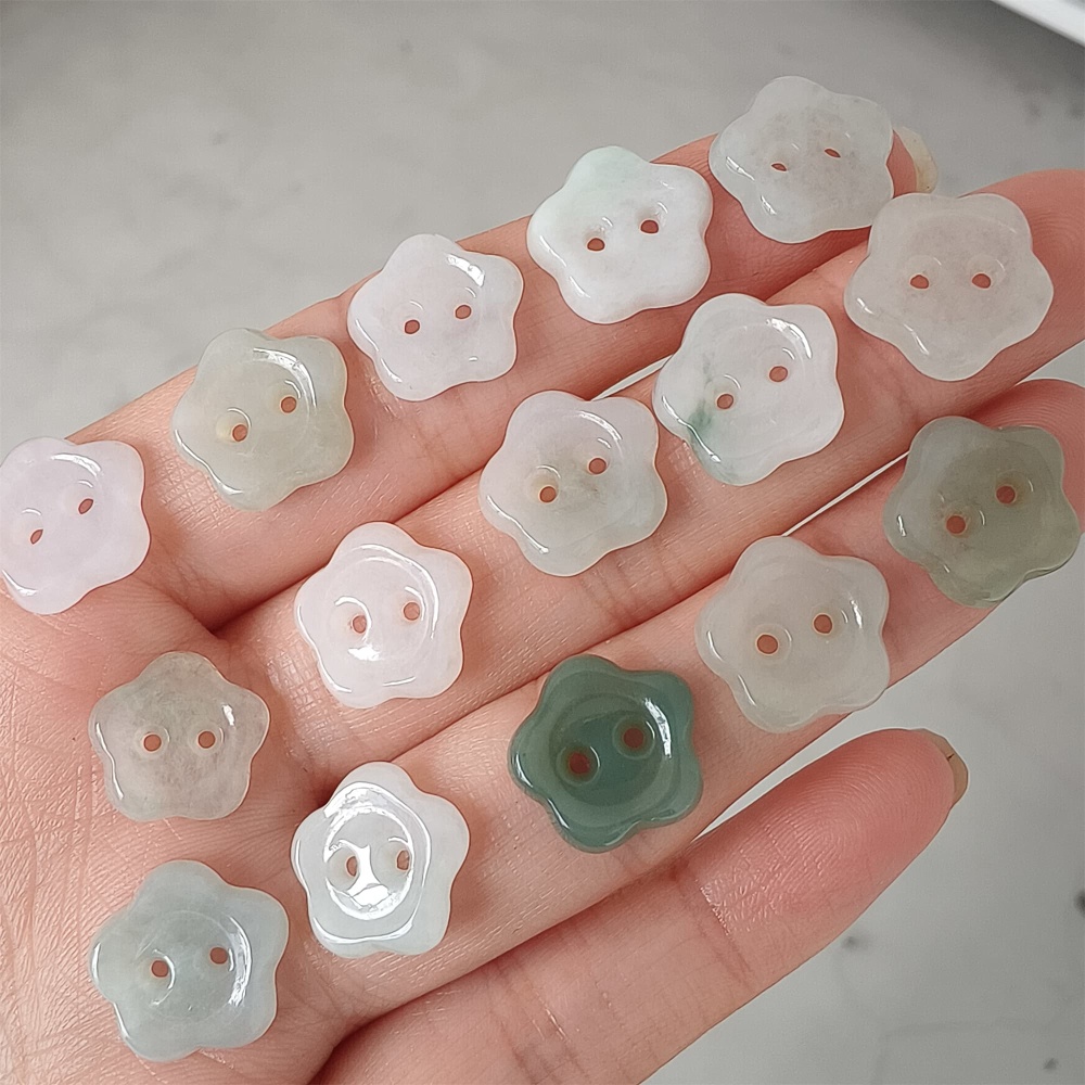 DDP 5pcs 13mm Natural Certificated Type A Green White Burmese Jadeite Flower Button Beads