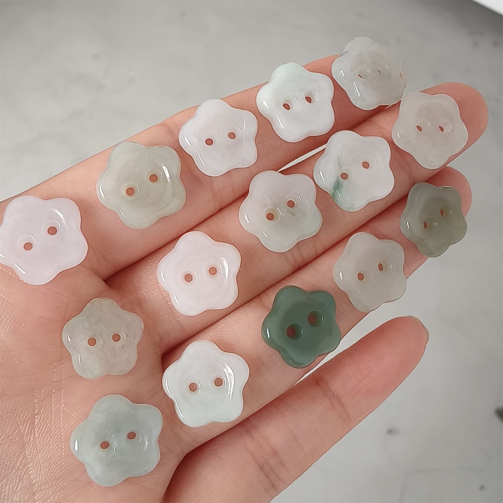 DDP 5pcs 13mm Natural Certificated Type A Green White Burmese Jadeite Flower Button Beads