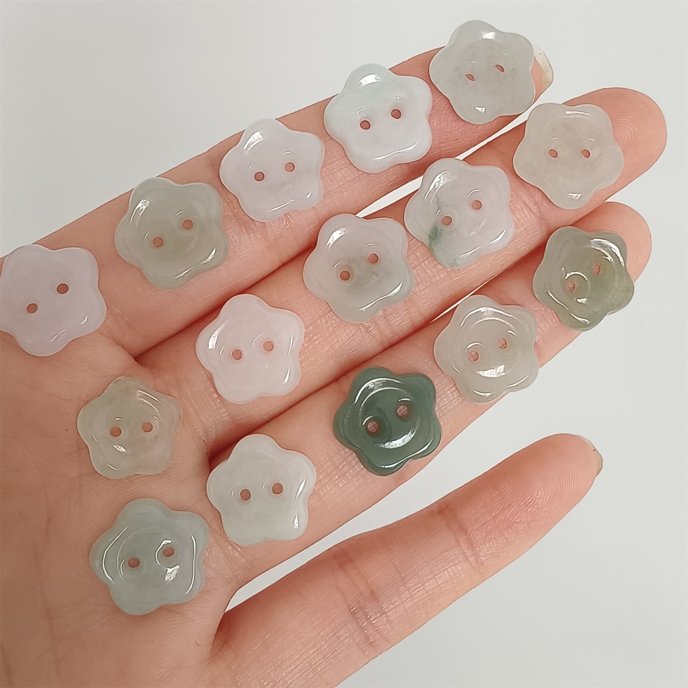 DDP 5pcs 13mm Natural Certificated Type A Green White Burmese Jadeite Flower Button Beads