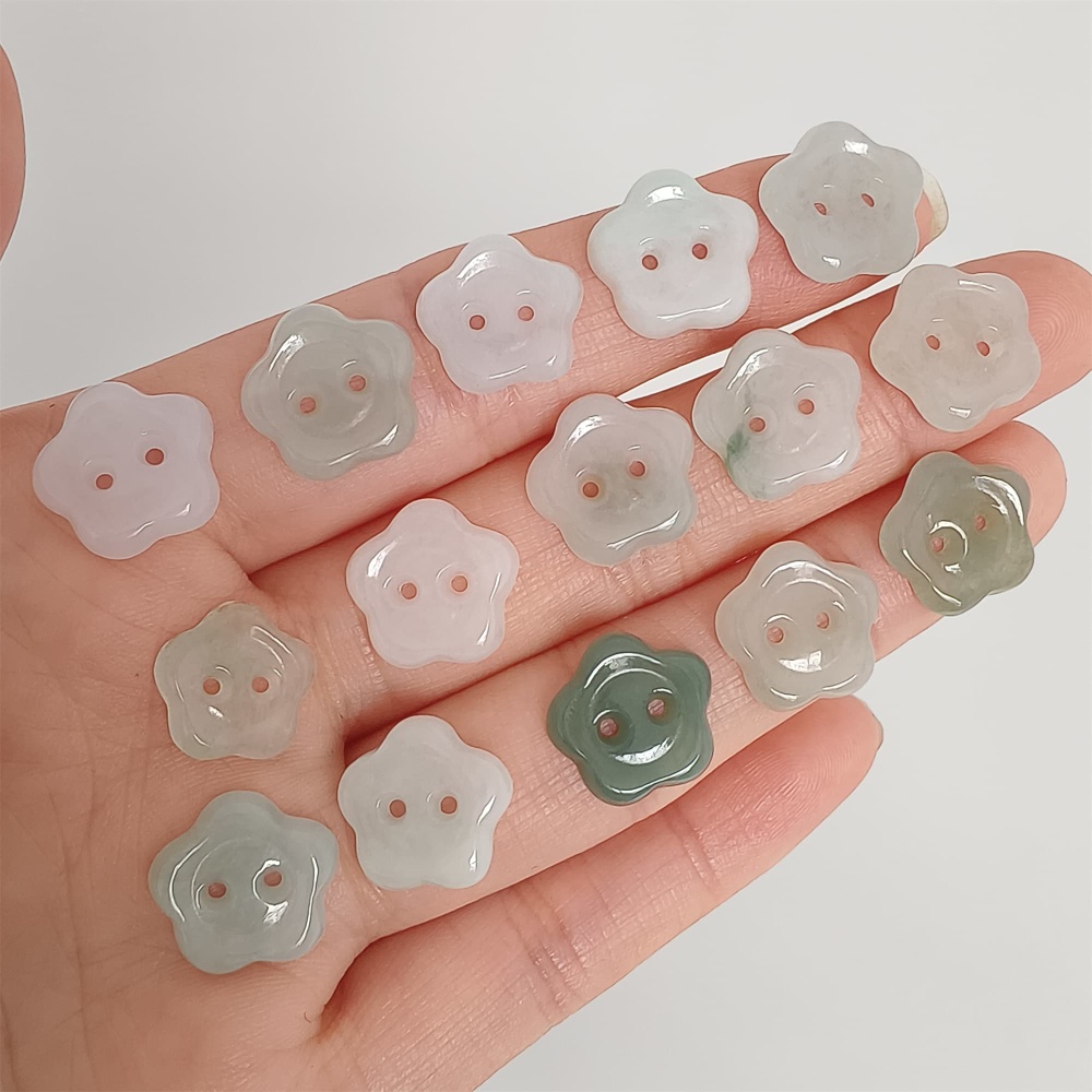 DDP 5pcs 13mm Natural Certificated Type A Green White Burmese Jadeite Flower Button Beads