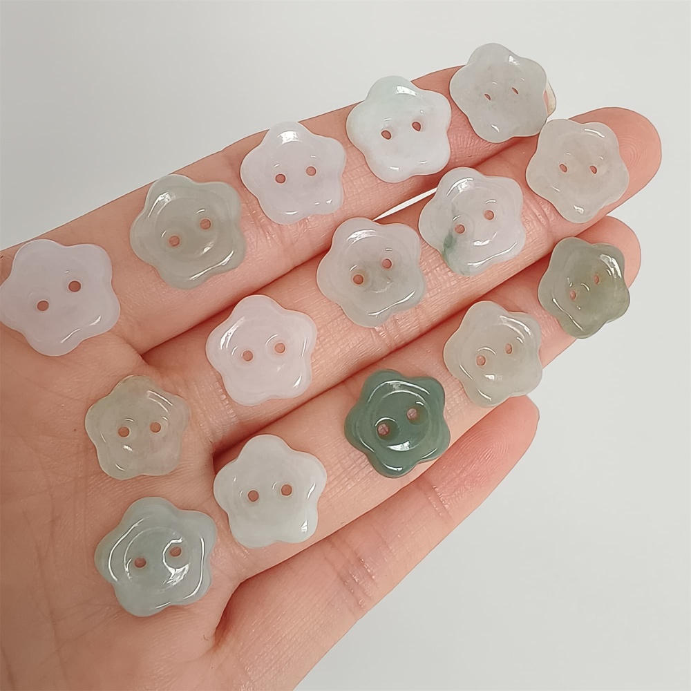 DDP 5pcs 13mm Natural Certificated Type A Green White Burmese Jadeite Flower Button Beads
