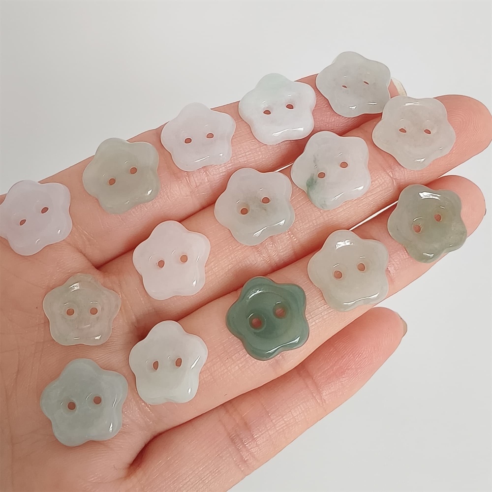 DDP 5pcs 13mm Natural Certificated Type A Green White Burmese Jadeite Flower Button Beads