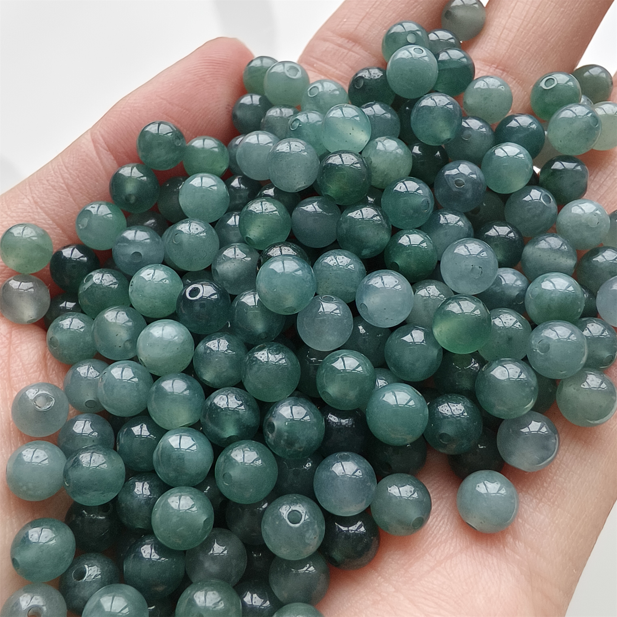 DDP 50pcs 5.7mm Natural Type A Untreated Icy Blue Guatemalan Jadeite Smooth Round Beads