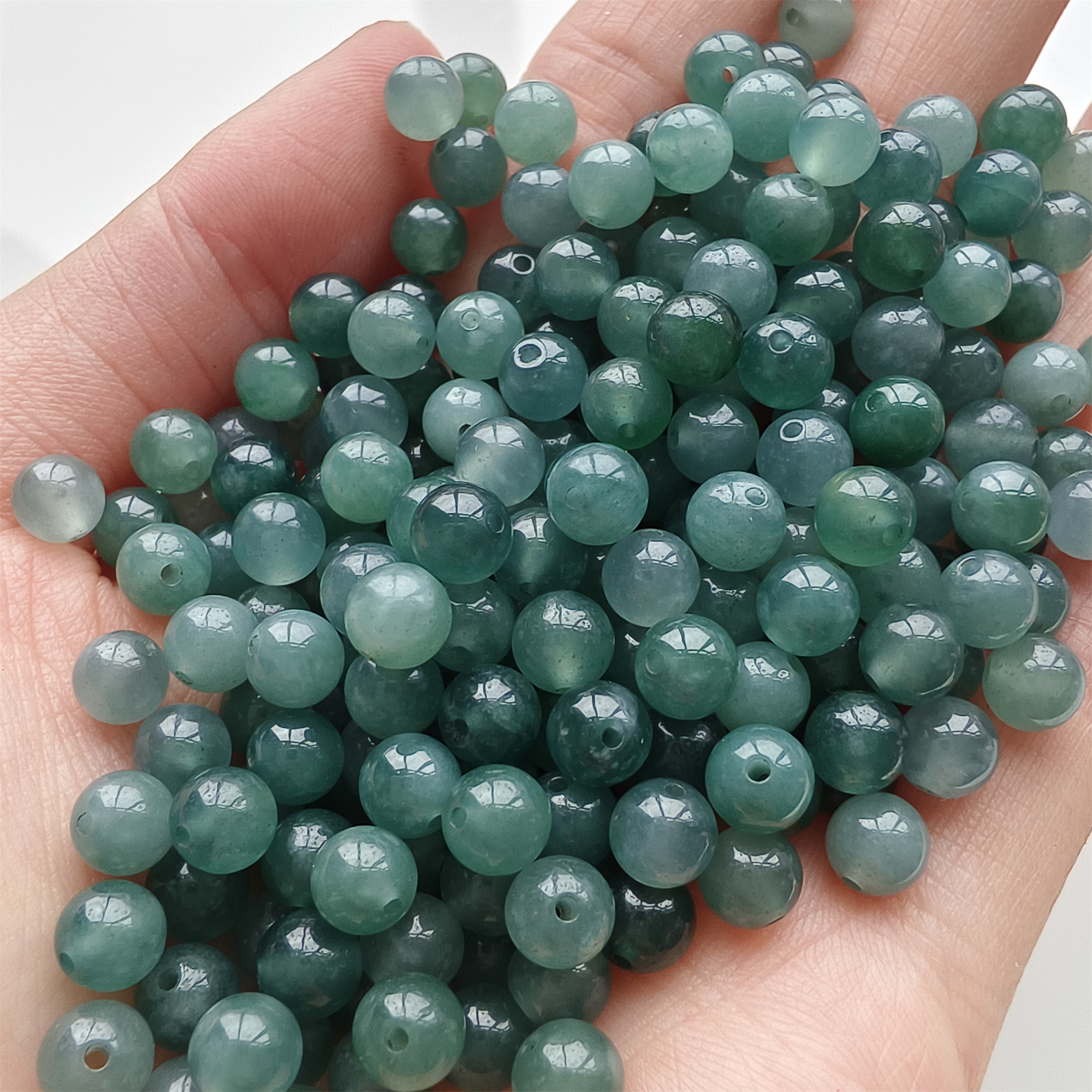 DDP 50pcs 5.7mm Natural Type A Untreated Icy Blue Guatemalan Jadeite Smooth Round Beads
