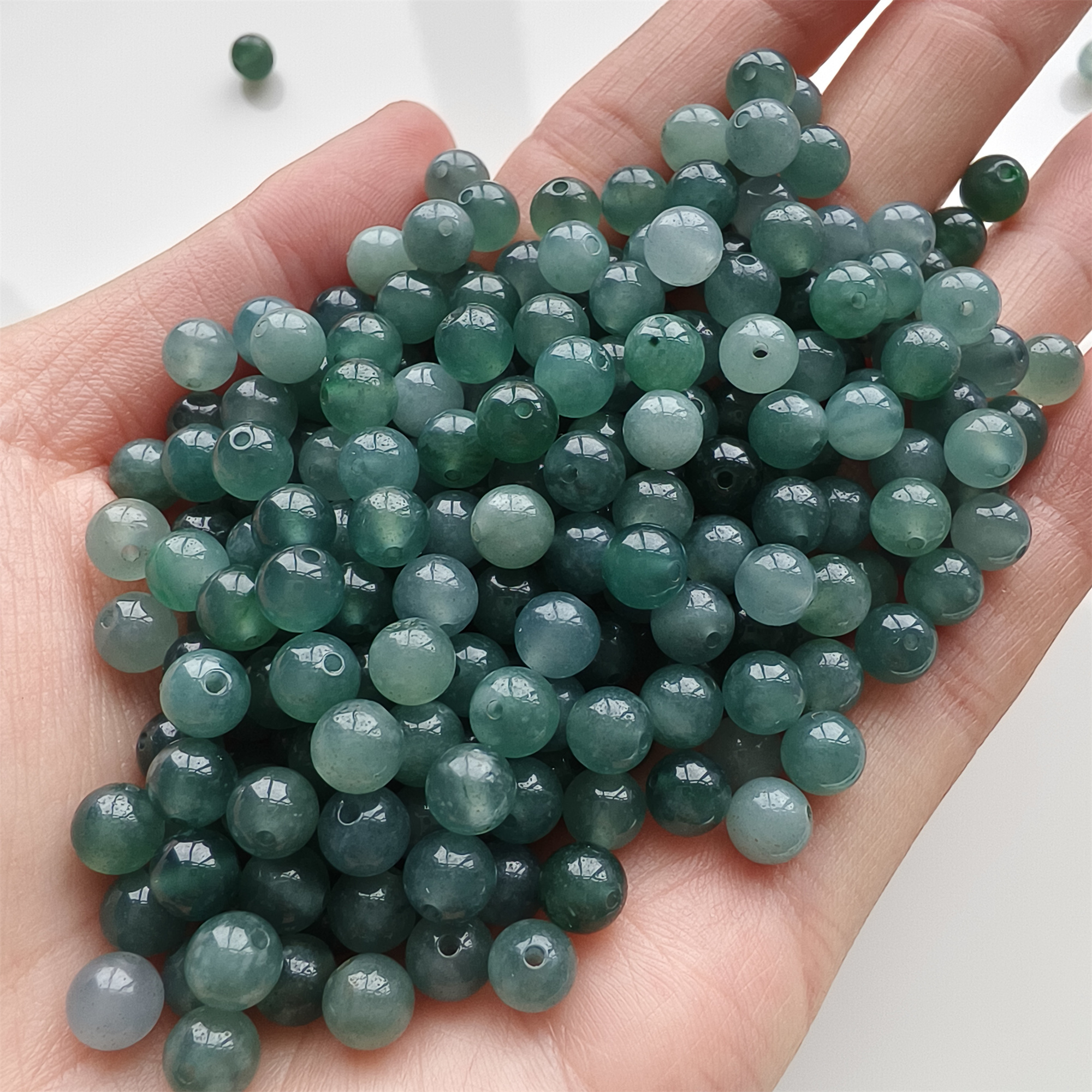 DDP 50pcs 5.7mm Natural Type A Untreated Icy Blue Guatemalan Jadeite Smooth Round Beads