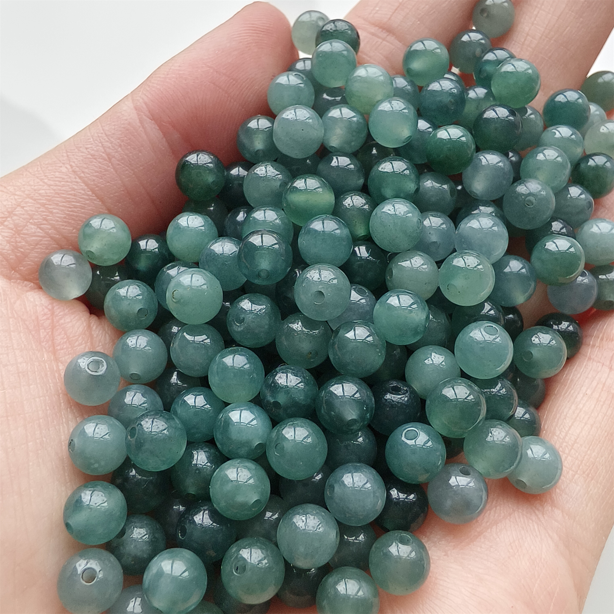 DDP 50pcs 5.7mm Natural Type A Untreated Icy Blue Guatemalan Jadeite Smooth Round Beads
