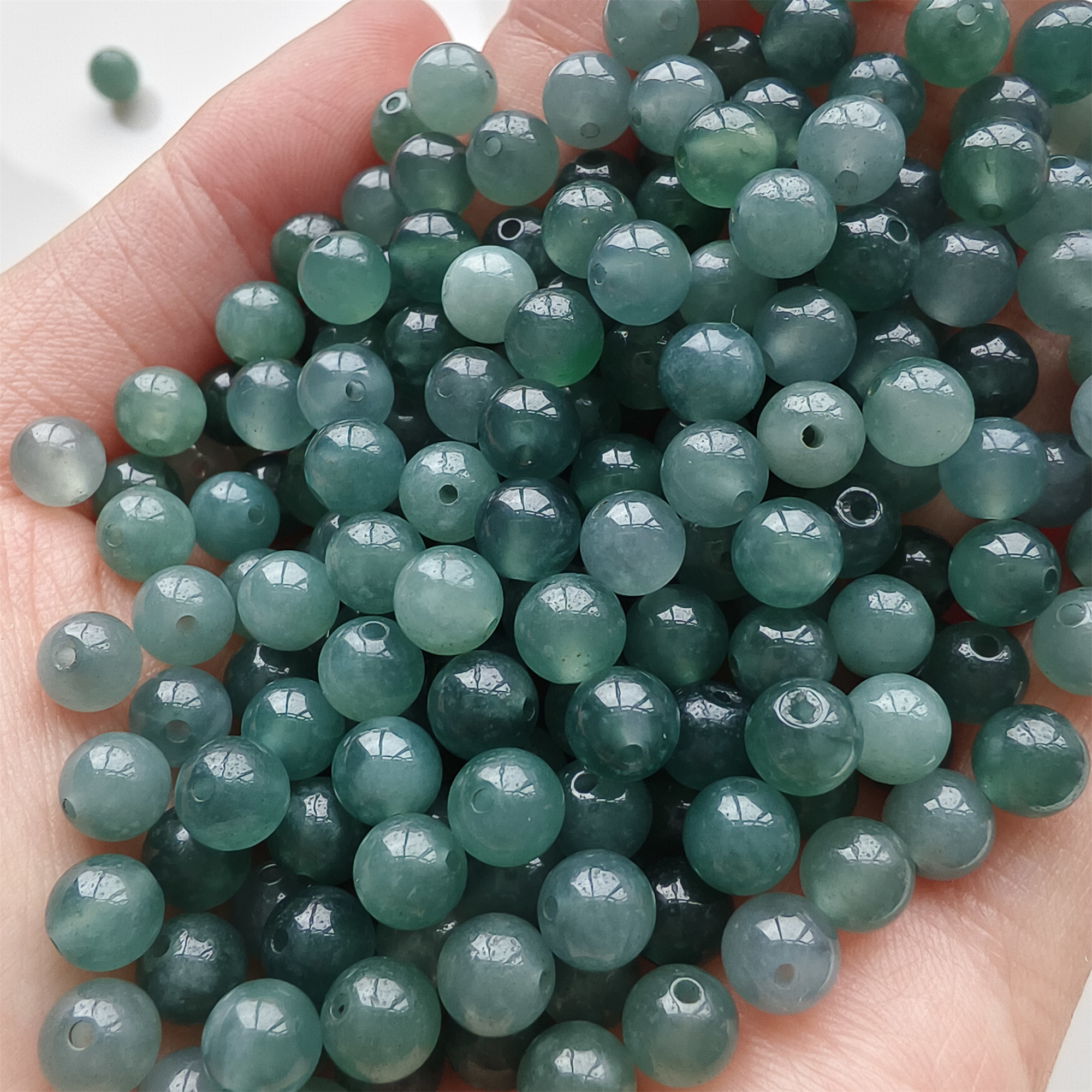 DDP 50pcs 5.7mm Natural Type A Untreated Icy Blue Guatemalan Jadeite Smooth Round Beads