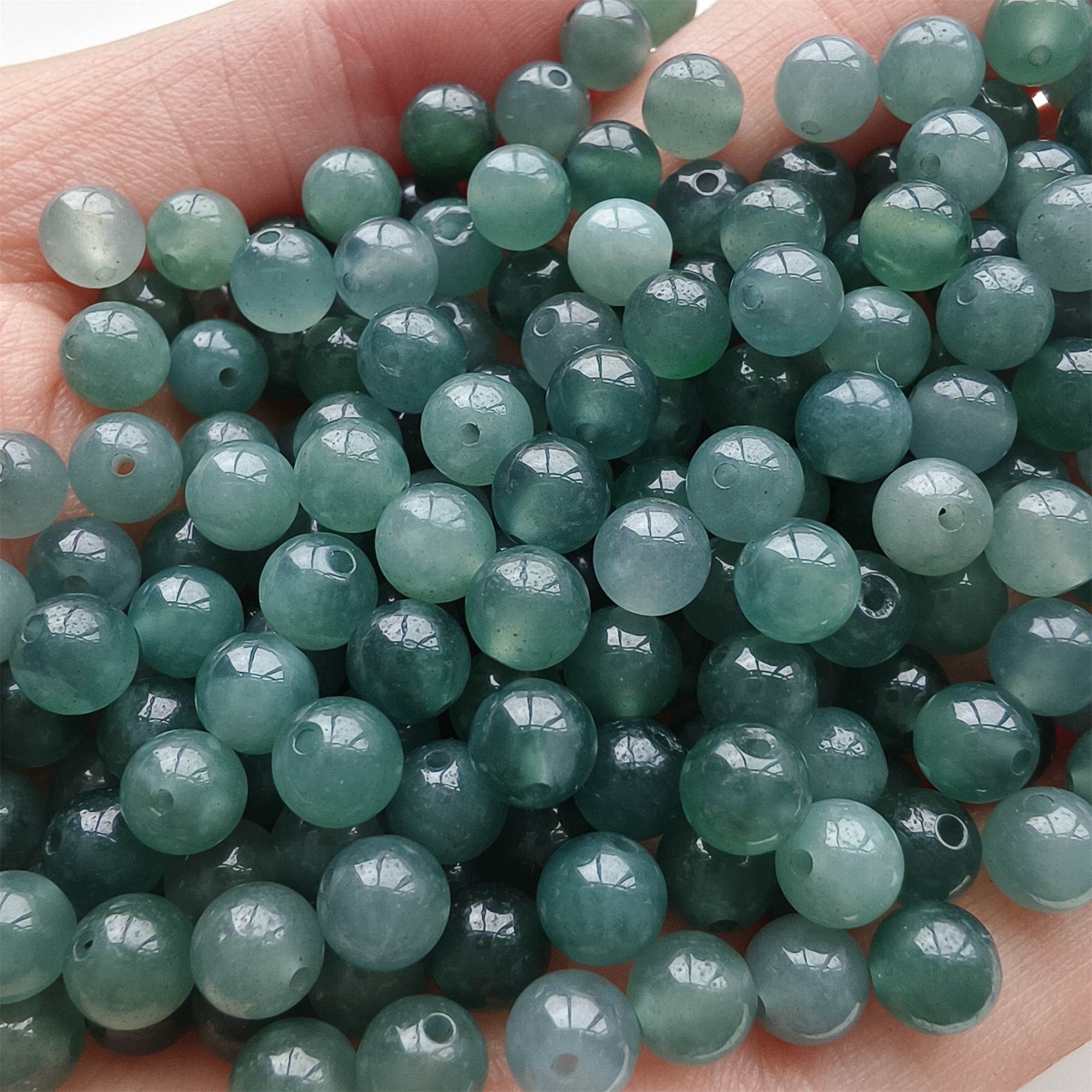 DDP 50pcs 5.7mm Natural Type A Untreated Icy Blue Guatemalan Jadeite Smooth Round Beads