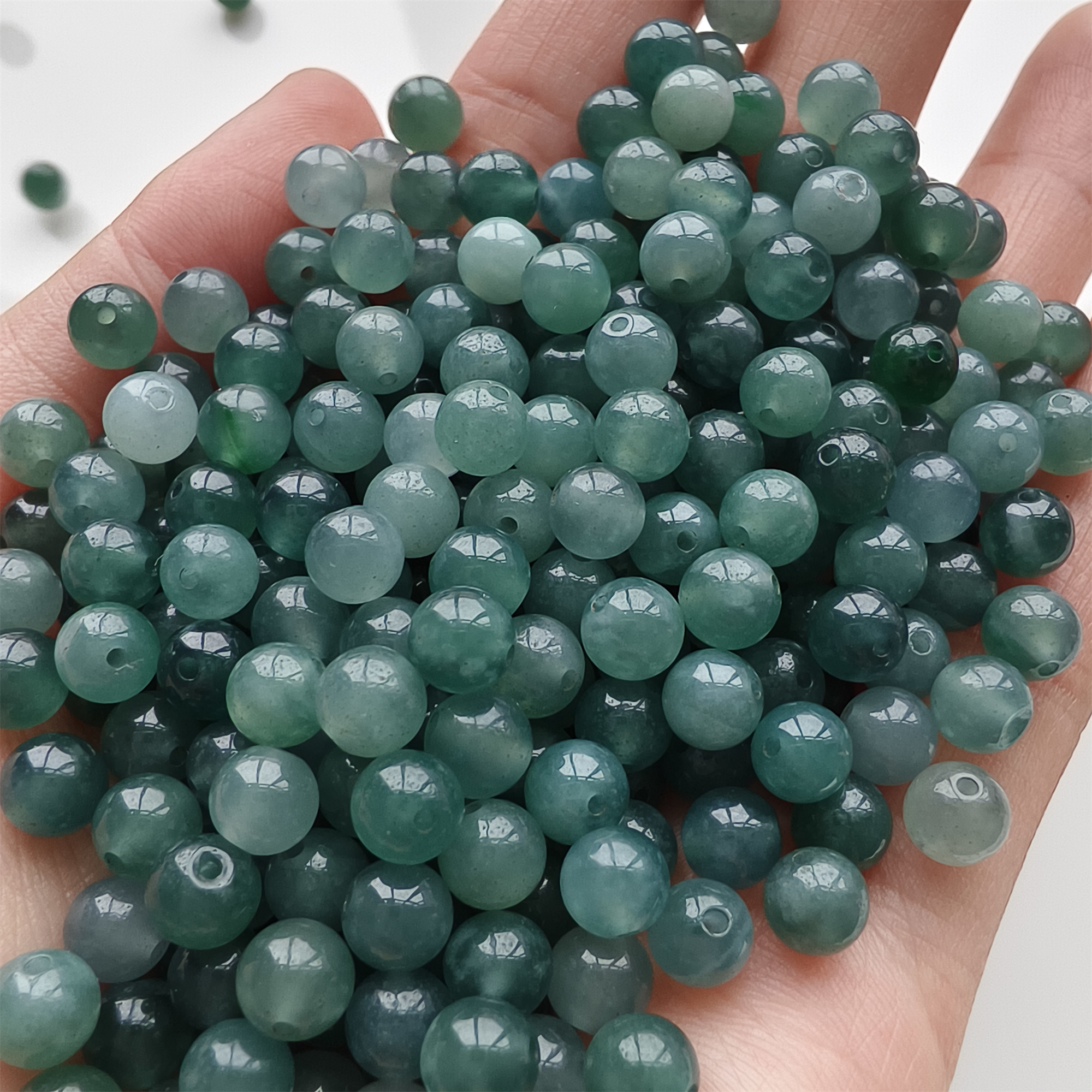 DDP 50pcs 5.7mm Natural Type A Untreated Icy Blue Guatemalan Jadeite Smooth Round Beads