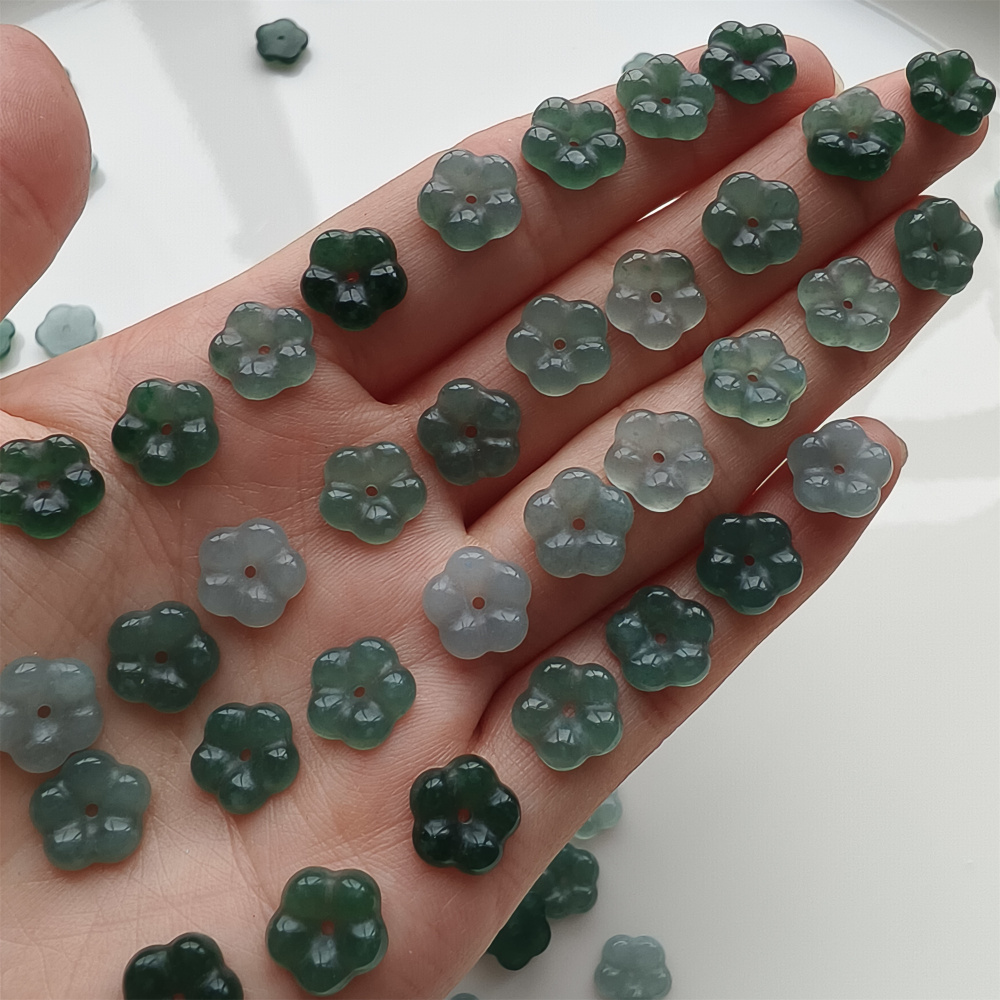 DDP 10pcs 10mm Natural Type A Untreated Blue Guatemalan Jadeite Plum Blossom Beads
