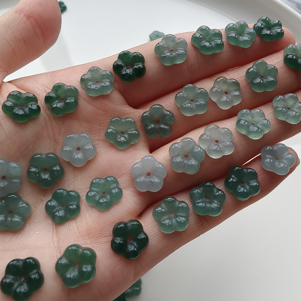 DDP 10pcs 10mm Natural Type A Untreated Blue Guatemalan Jadeite Plum Blossom Beads