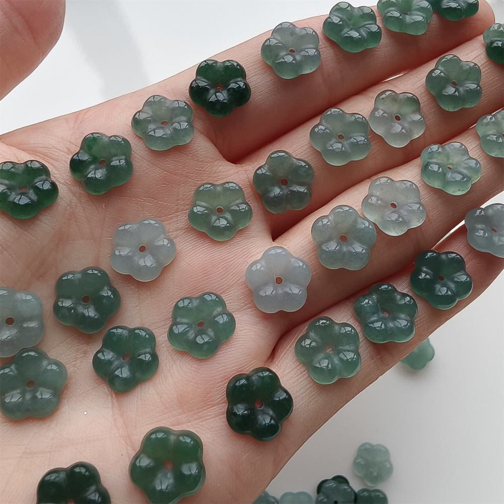 DDP 10pcs 10mm Natural Type A Untreated Blue Guatemalan Jadeite Plum Blossom Beads