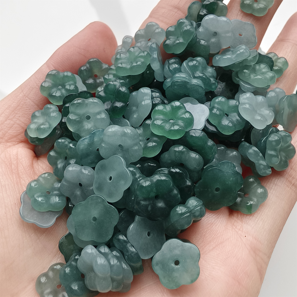 DDP 10pcs 10mm Natural Type A Untreated Blue Guatemalan Jadeite Plum Blossom Beads