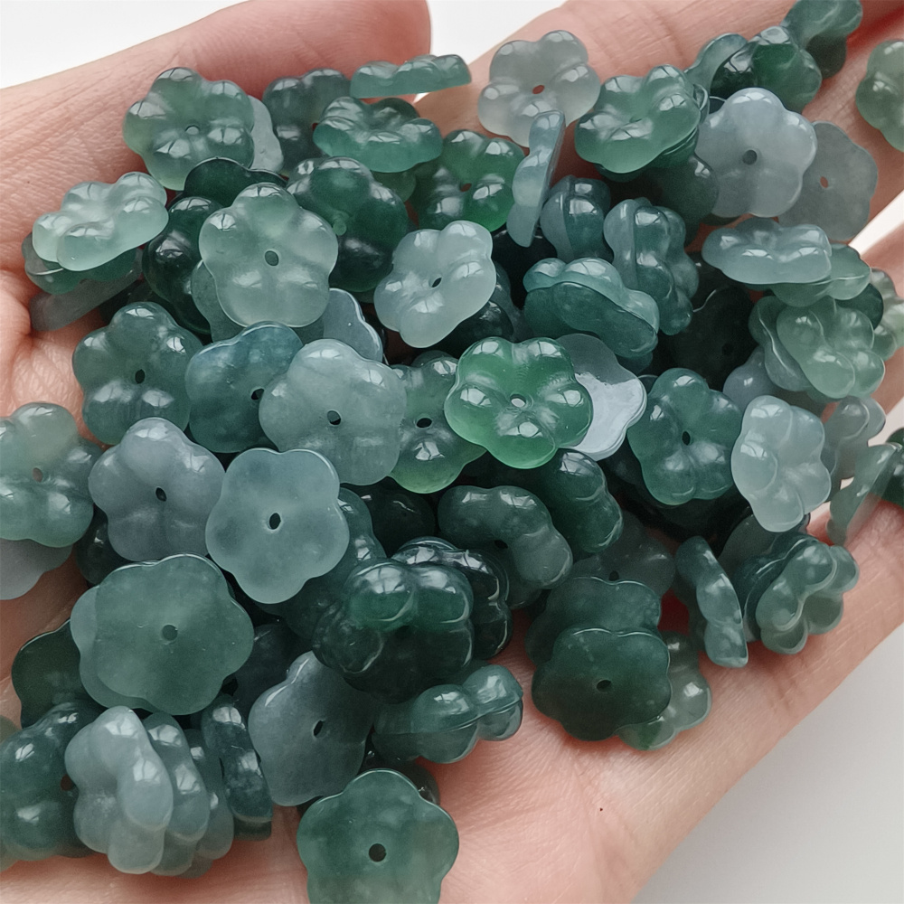 DDP 10pcs 10mm Natural Type A Untreated Blue Guatemalan Jadeite Plum Blossom Beads
