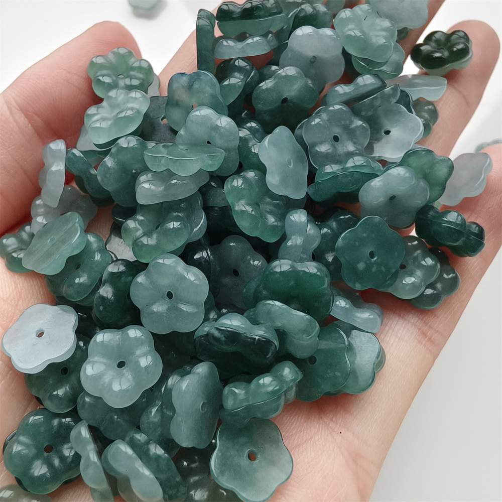 DDP 10pcs 10mm Natural Type A Untreated Blue Guatemalan Jadeite Plum Blossom Beads