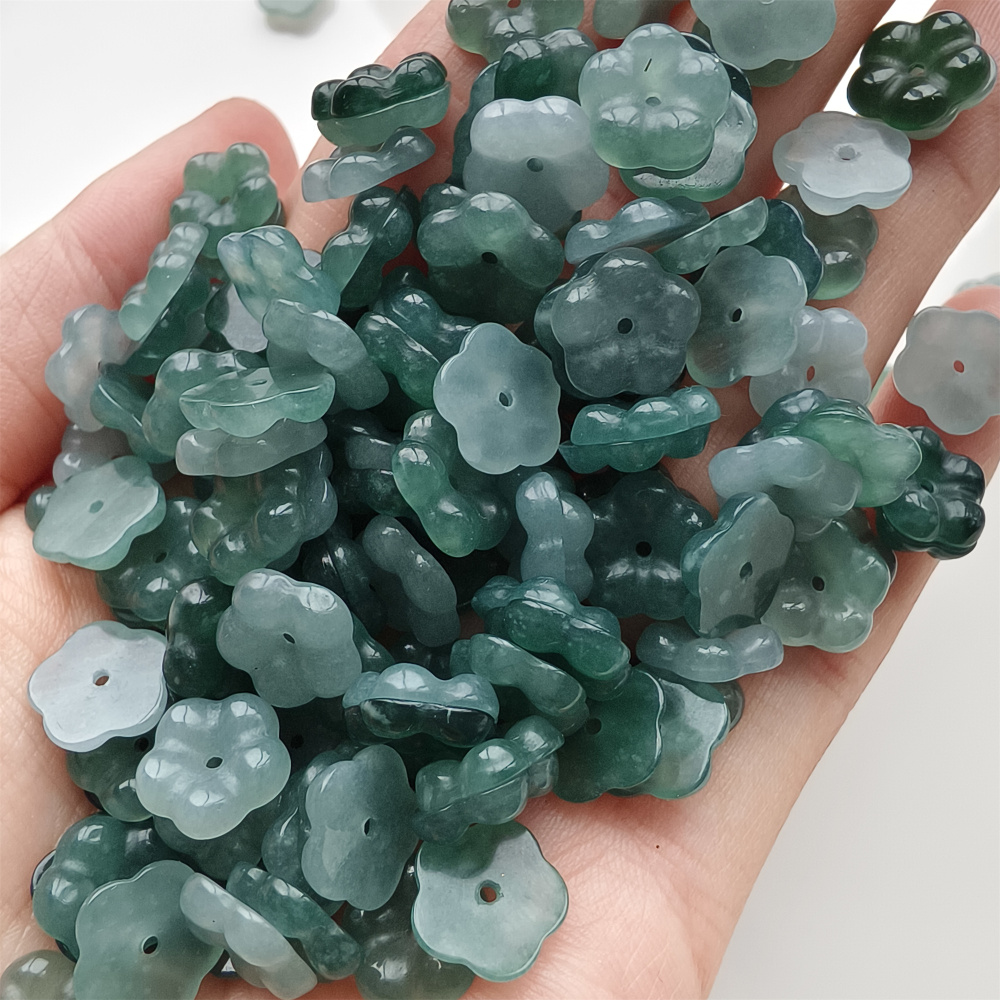 DDP 10pcs 10mm Natural Type A Untreated Blue Guatemalan Jadeite Plum Blossom Beads