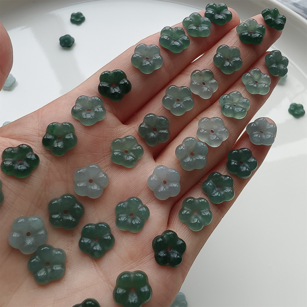 DDP 10pcs 10mm Natural Type A Untreated Blue Guatemalan Jadeite Plum Blossom Beads