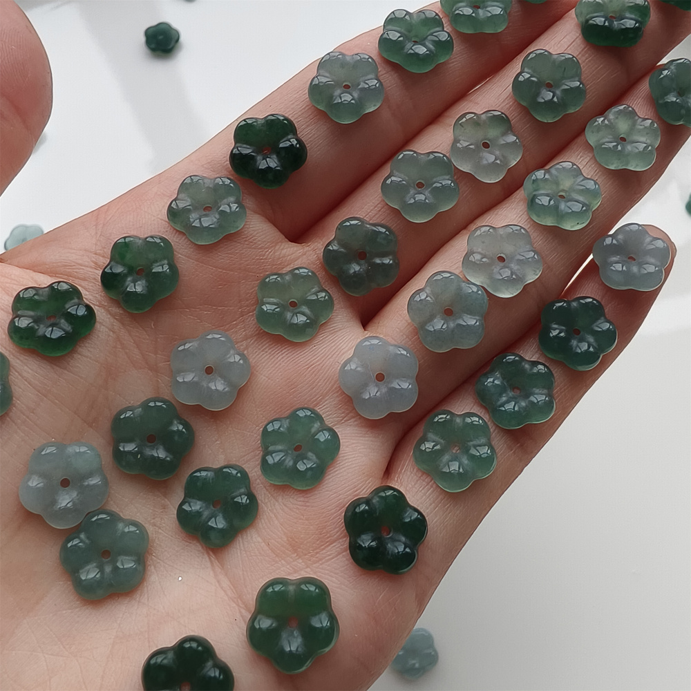 DDP 10pcs 10mm Natural Type A Untreated Blue Guatemalan Jadeite Plum Blossom Beads