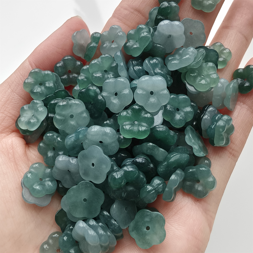DDP 10pcs 10mm Natural Type A Untreated Blue Guatemalan Jadeite Plum Blossom Beads