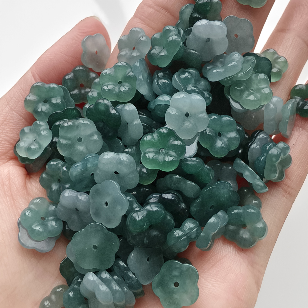 DDP 10pcs 10mm Natural Type A Untreated Blue Guatemalan Jadeite Plum Blossom Beads