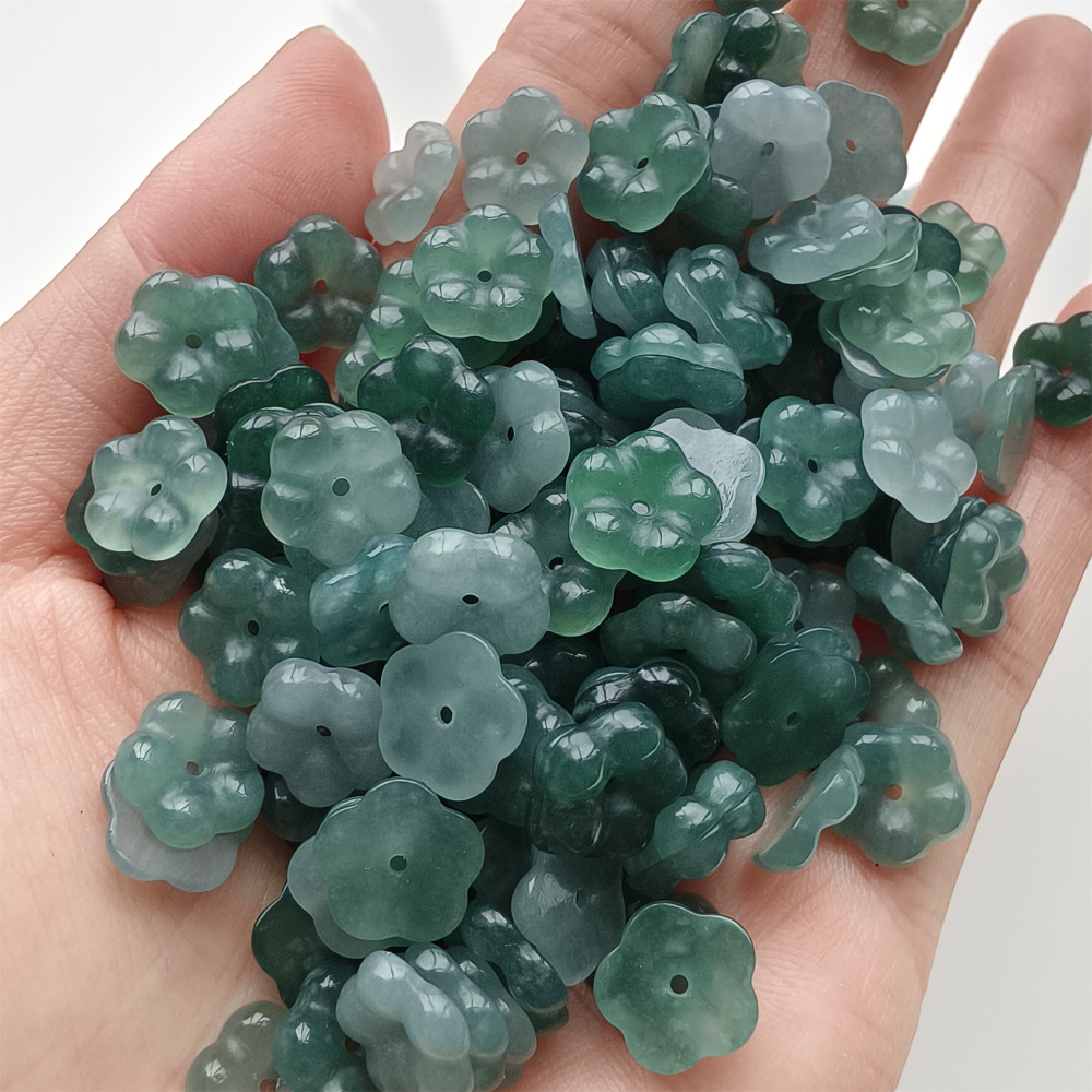 DDP 10pcs 10mm Natural Type A Untreated Blue Guatemalan Jadeite Plum Blossom Beads