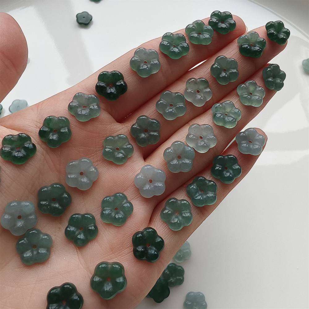 DDP 10pcs 10mm Natural Type A Untreated Blue Guatemalan Jadeite Plum Blossom Beads
