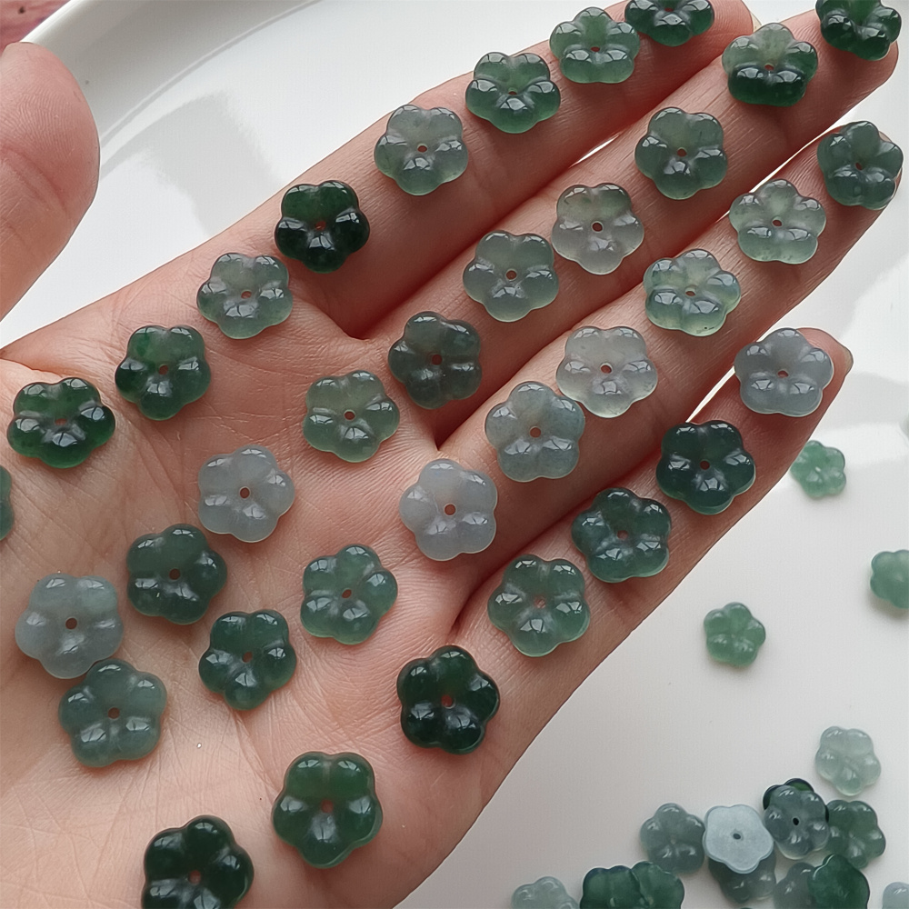DDP 10pcs 10mm Natural Type A Untreated Blue Guatemalan Jadeite Plum Blossom Beads