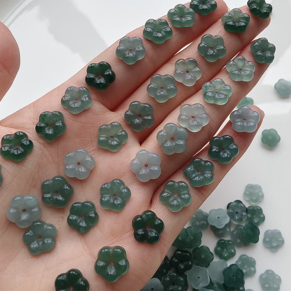 DDP 10pcs 10mm Natural Type A Untreated Blue Guatemalan Jadeite Plum Blossom Beads