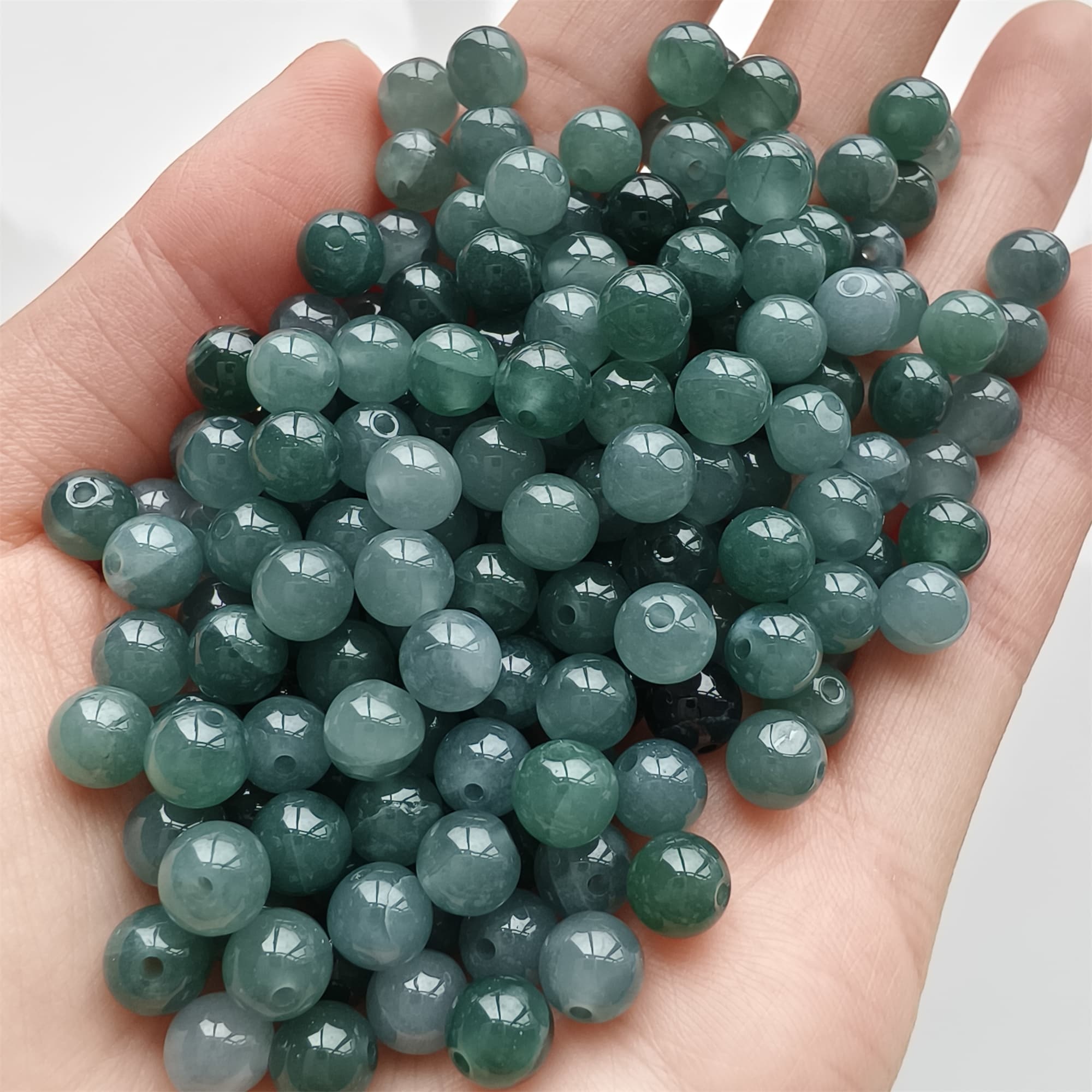 DDP 30pcs 6-6.5mm Natural Type A Blue Guatemalan Jadeite Round Beads