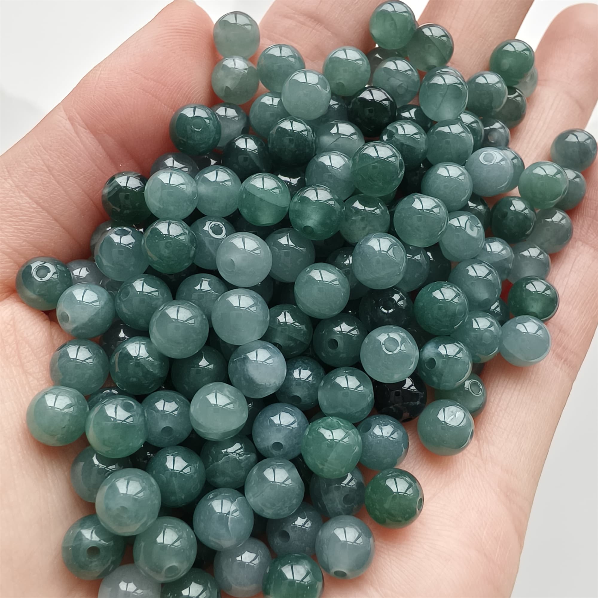 DDP 30pcs 6-6.5mm Natural Type A Blue Guatemalan Jadeite Round Beads