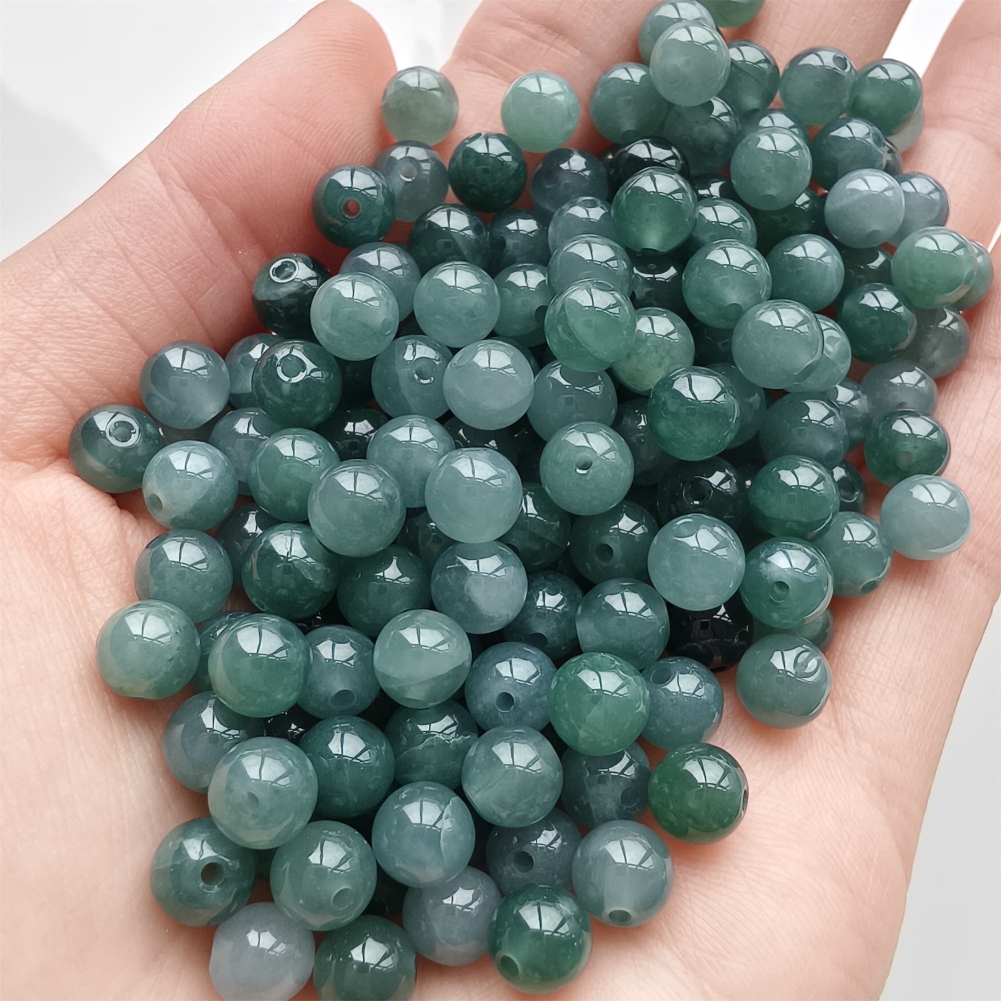 DDP 30pcs 6-6.5mm Natural Type A Blue Guatemalan Jadeite Round Beads