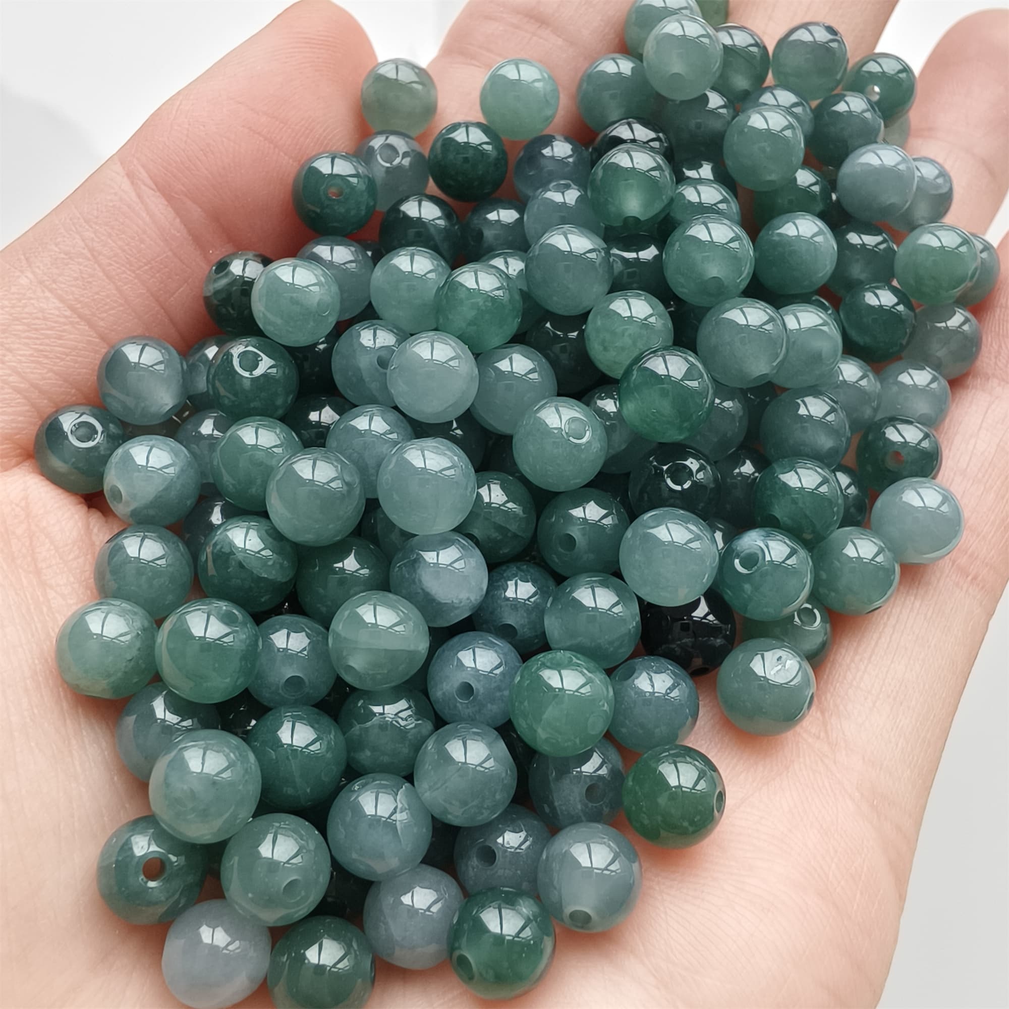 DDP 30pcs 6-6.5mm Natural Type A Blue Guatemalan Jadeite Round Beads
