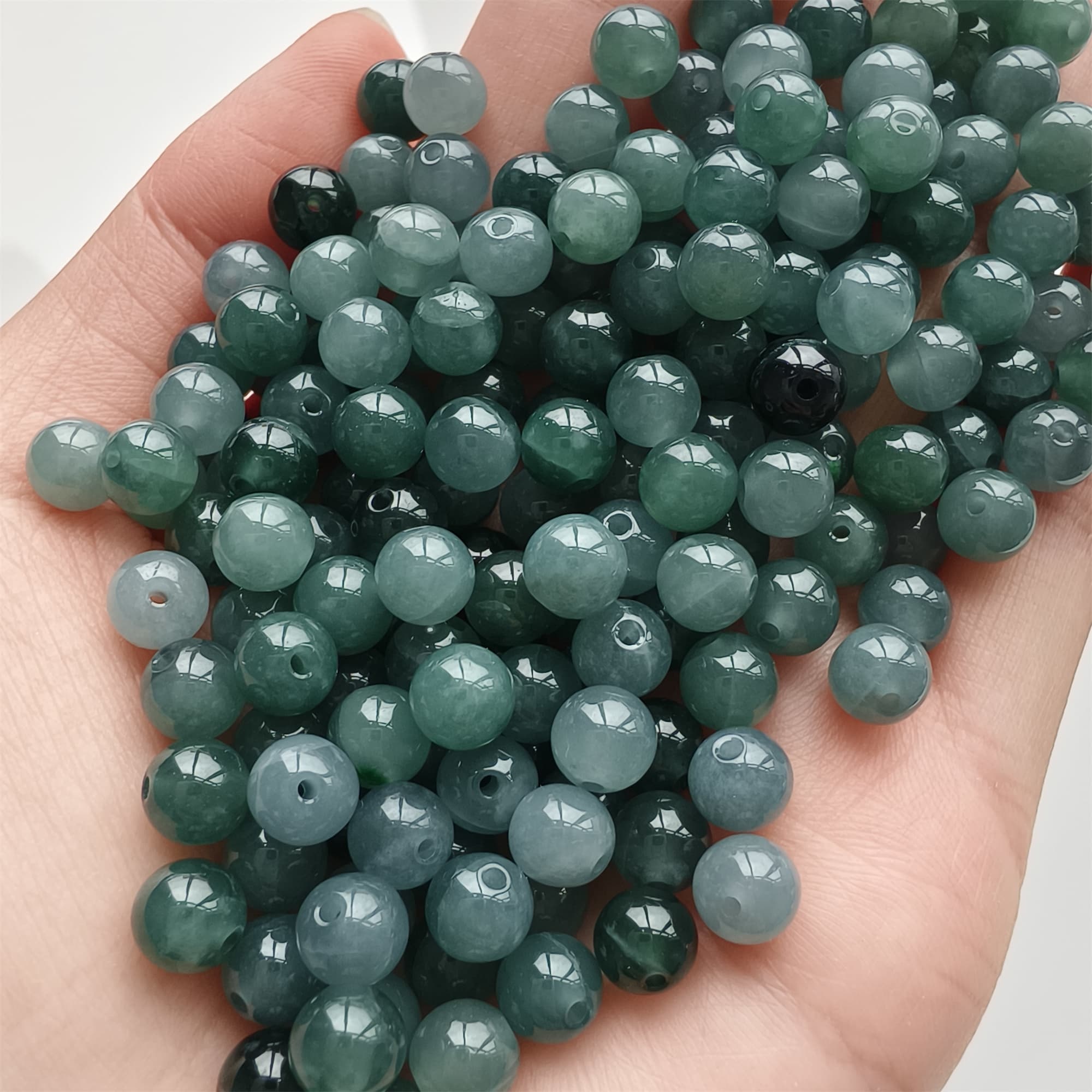 DDP 30pcs 6-6.5mm Natural Type A Blue Guatemalan Jadeite Round Beads