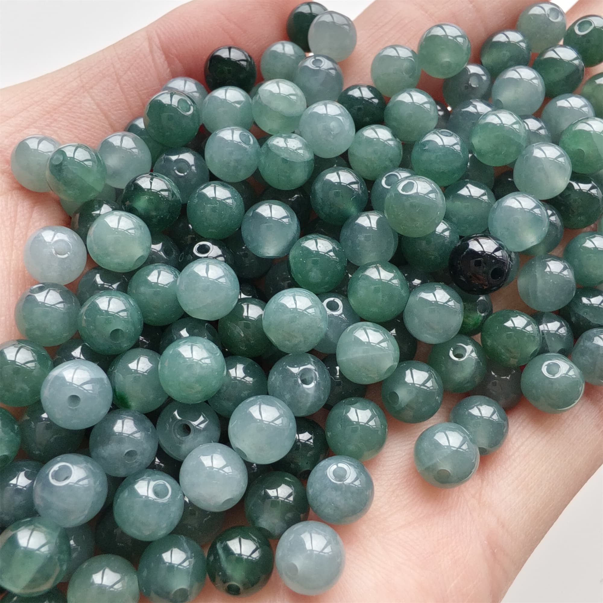 DDP 30pcs 6-6.5mm Natural Type A Blue Guatemalan Jadeite Round Beads