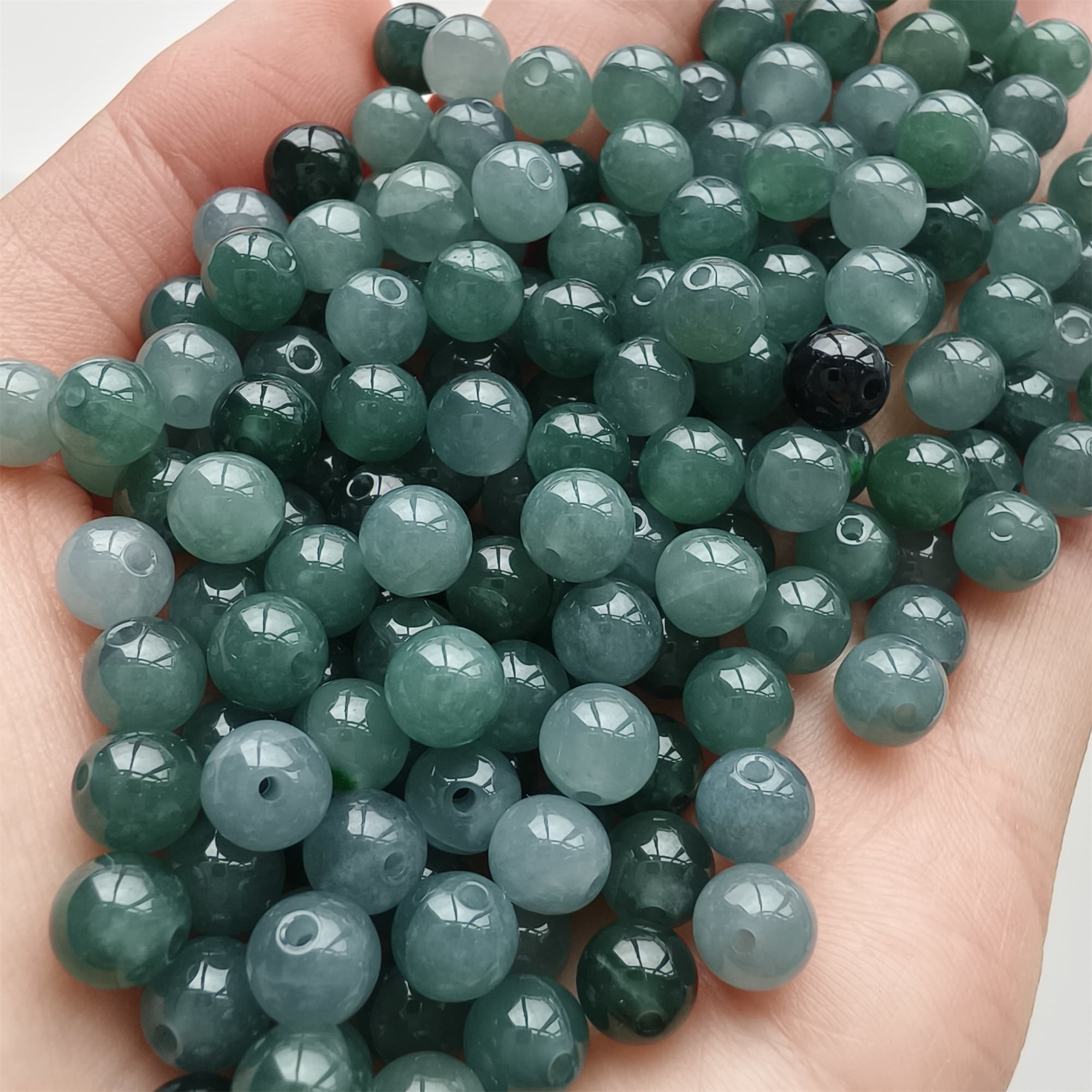 DDP 30pcs 6-6.5mm Natural Type A Blue Guatemalan Jadeite Round Beads