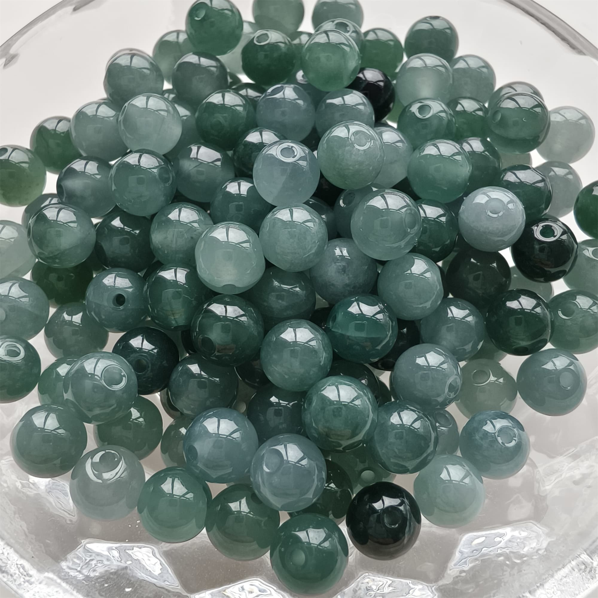 DDP 30pcs 6-6.5mm Natural Type A Blue Guatemalan Jadeite Round Beads