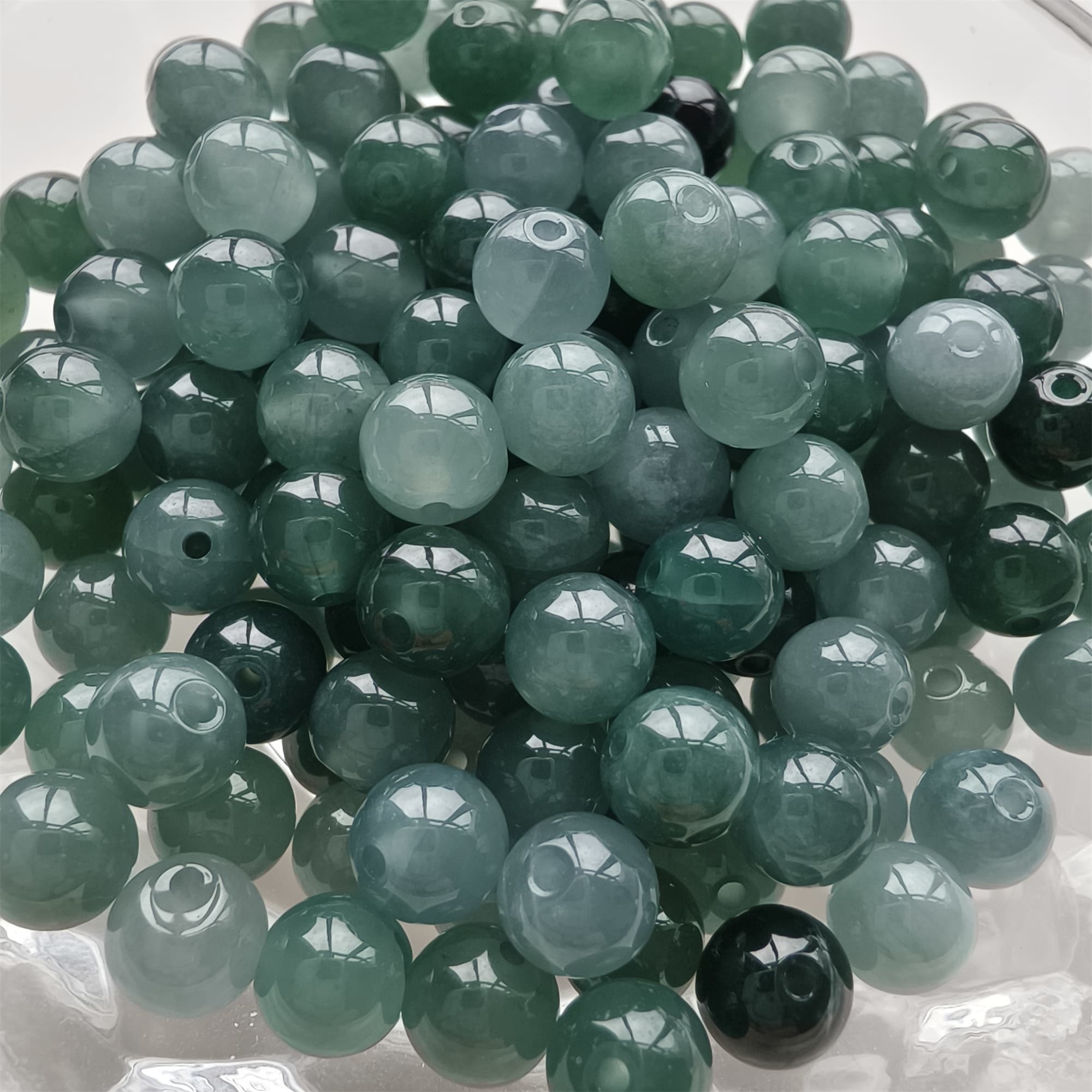 DDP 30pcs 6-6.5mm Natural Type A Blue Guatemalan Jadeite Round Beads