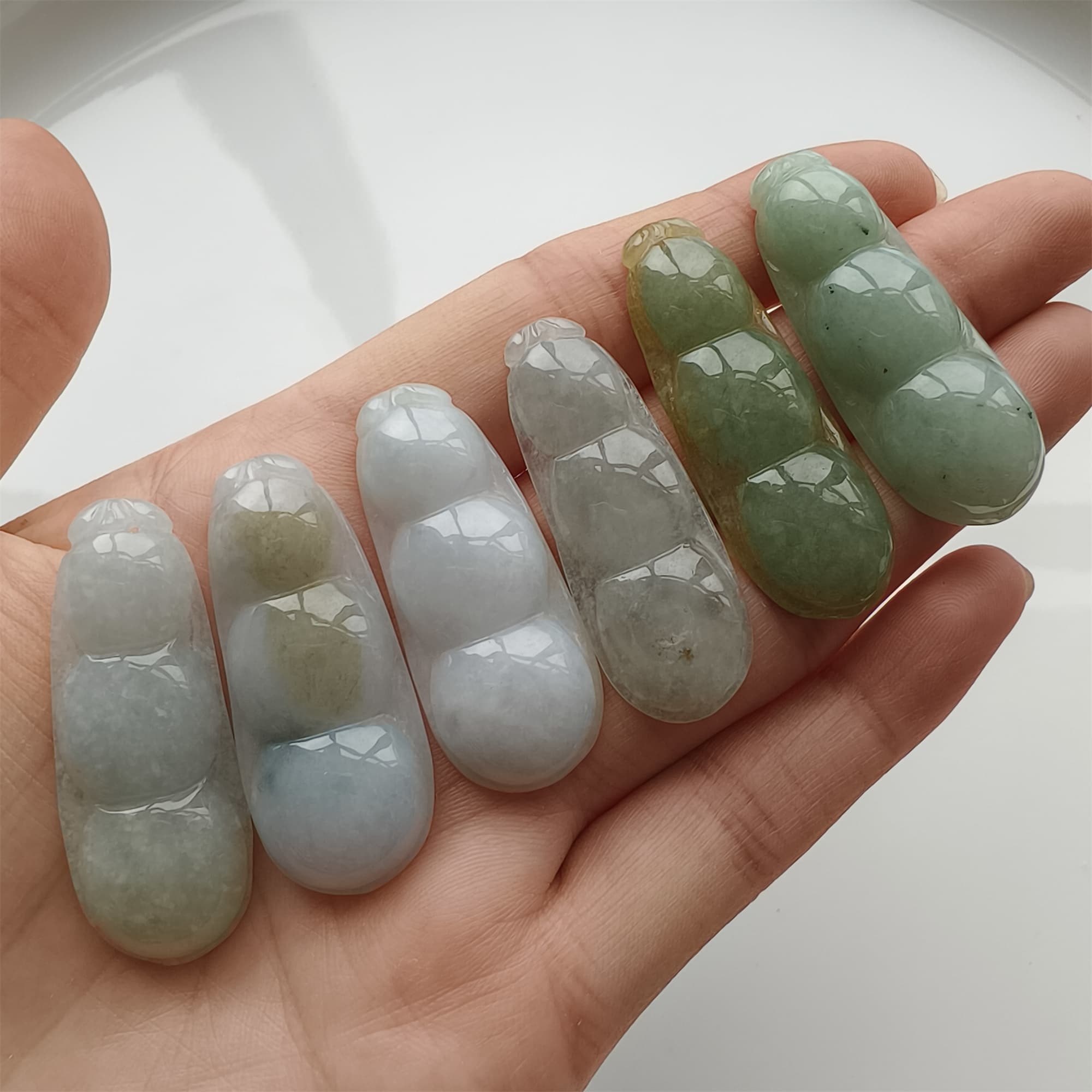 DDP 37.5-40mm Natural Type A Icy Green White Burmese Jadeite Fortune Bean Pendant